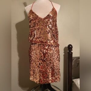 Sequin Halter Dress in Shimmering Gold